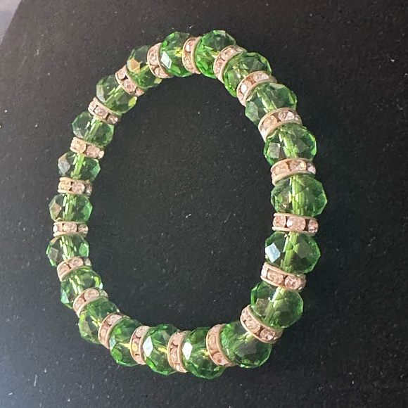 ST Patricks Green Glass Bracelet Jewelry - Light Green Faceted Resin Crystal Beaded Stretch Bracelet Austrian Czech CZ